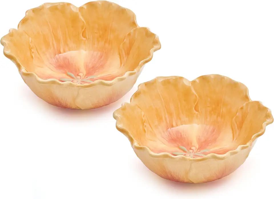 Fitz and Floyd Meadow Floral Tulip Soup Cereal Bowls, 6.5 Inch