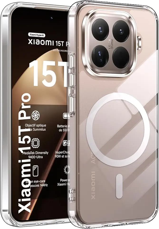 Fitudoos Hülle für Xiaomi 15T Pro, Robuste PC-Rückseite Case+Stoßfesten TPU-Kante, Militärischen Grad Schutz Hülle, Schutz Magnetisch & Anti-Gelb Stoßfeste Handyhülle - Transparent