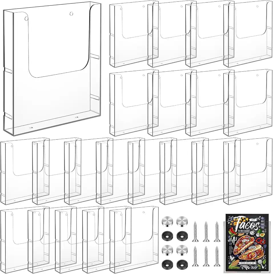 Wesiti Acrylic Brochure Holder 8.5 x 11 Inches Wall Mount Flyer Holder Plastic Slat Wall Display Single Pocket Box for Magazines Poster Papers Files Menu Pamphlet Literature Documents (24)
