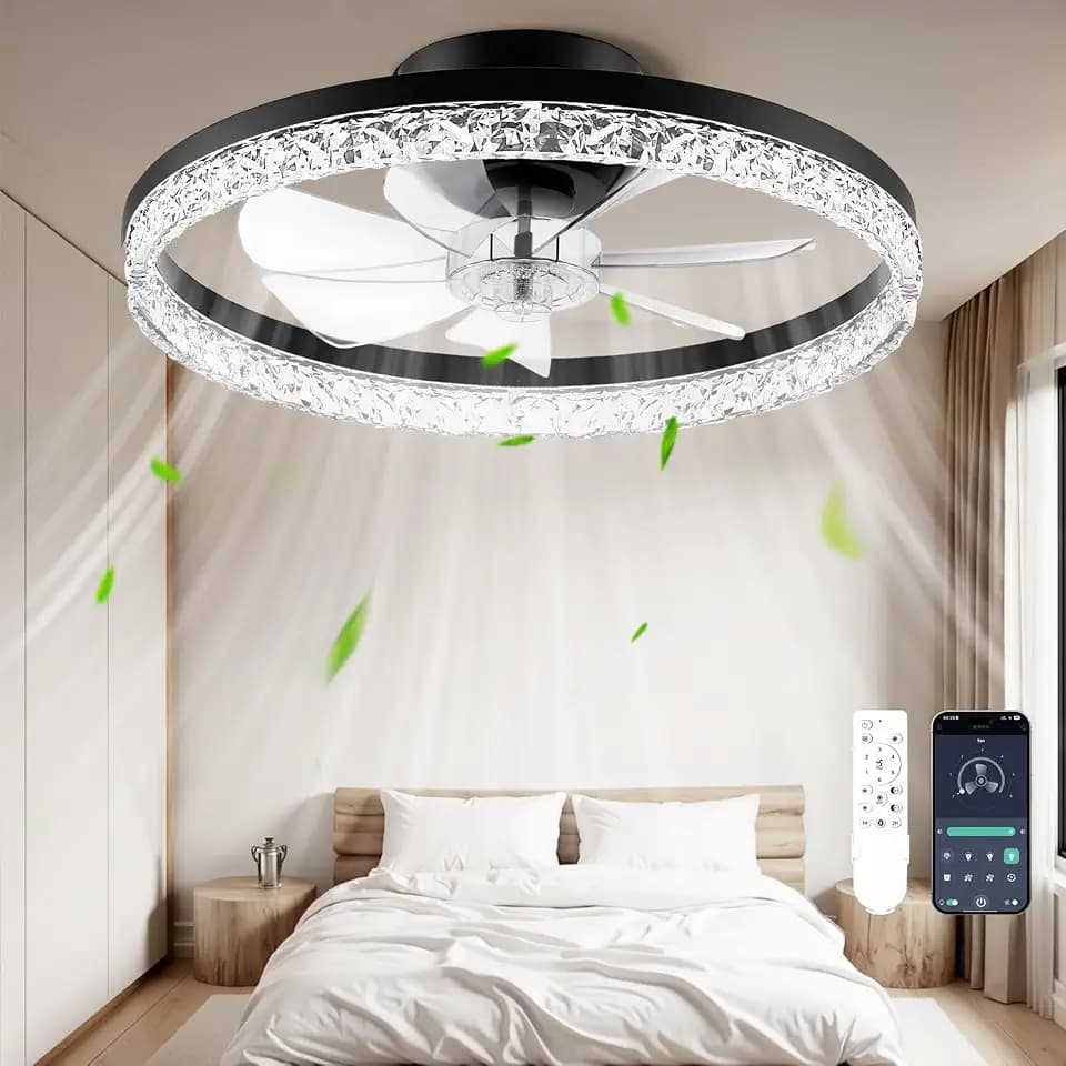 Ceiling Fan with Light, 20" Foldable Ceiling Fans with 6 Wind Speeds