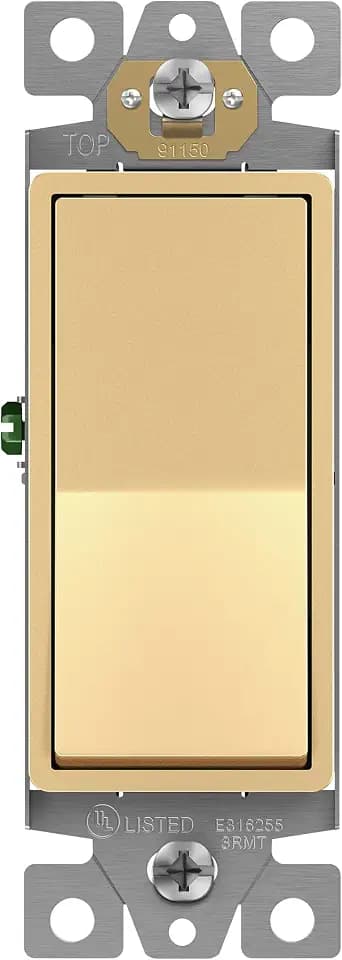ENERLITES Gold Single Pole Decorator Paddle Light Switch, 15A, 1 Pack