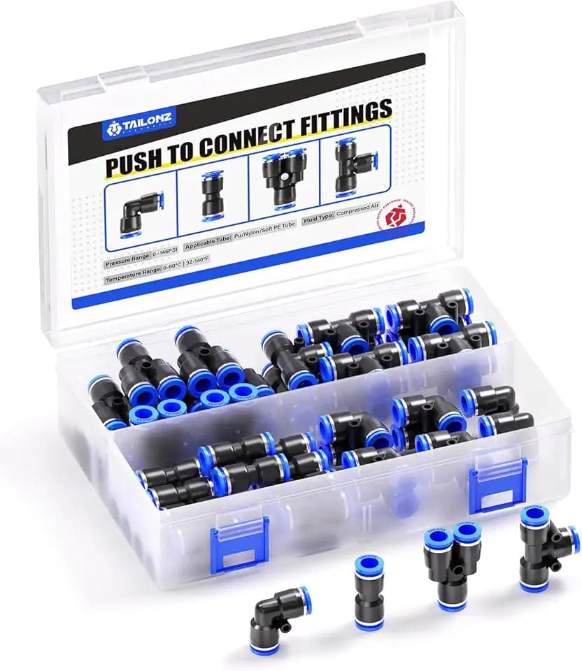 TAILONZ 5/16" Push to Connect Fitting Splitters+Elbows+Tees+Straight 40Pcs