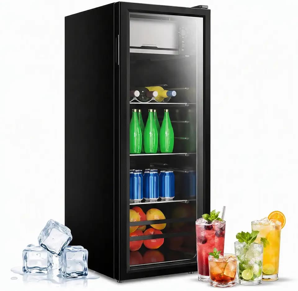 Beverage Refrigerator, 170 Can Mini Fridge Glass Door for Soda, Beer or