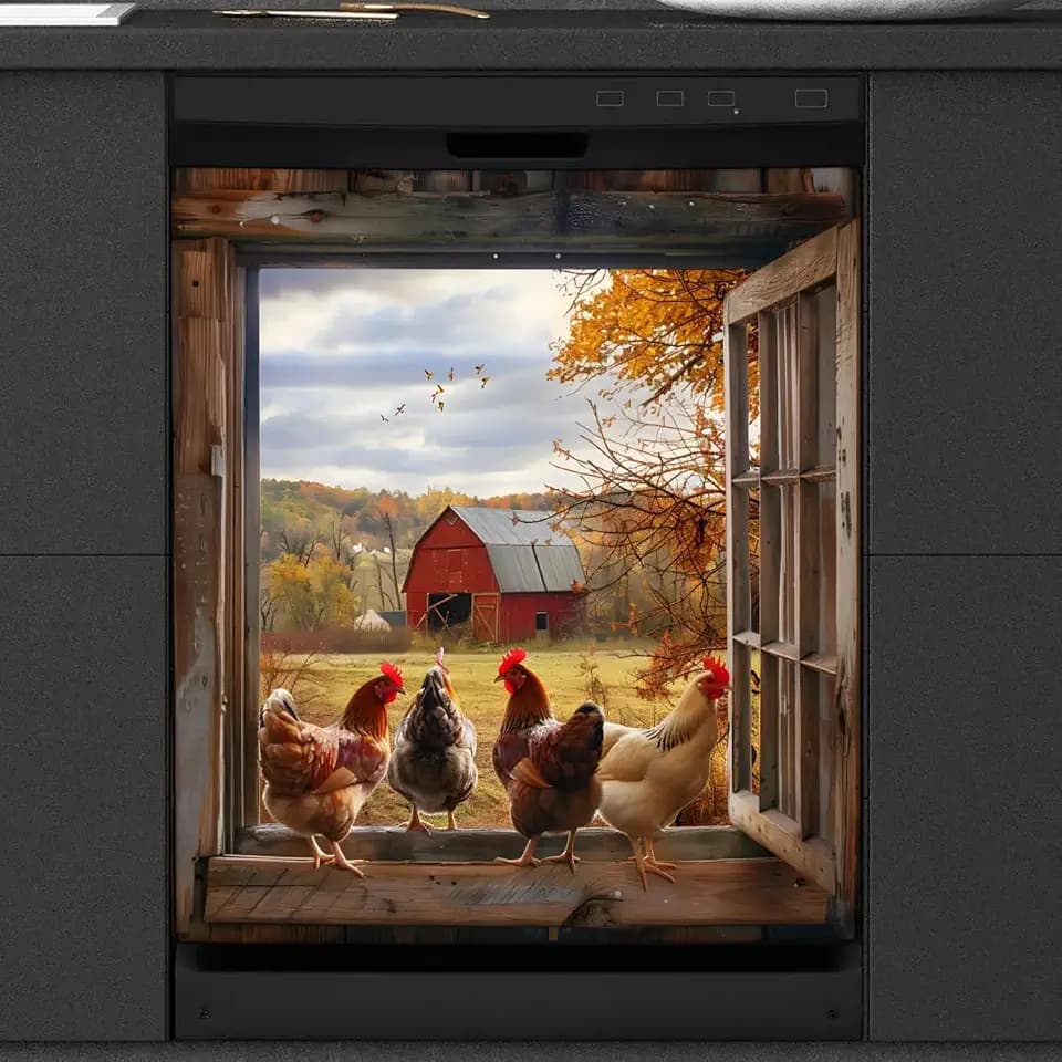 Dishwasher Magnet Cover Farm Rooster Magnetic Sticker Refrigerator Decorative Cover Reusable Fridge Appliance Magnet Home Kitchen Holiday Decor 23x26 inch