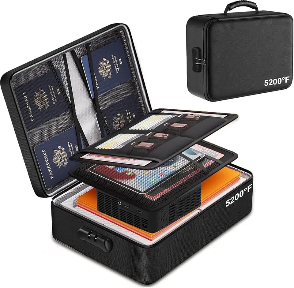 Fireproof File Organizer with Lock, Document Box with 13 Pockets