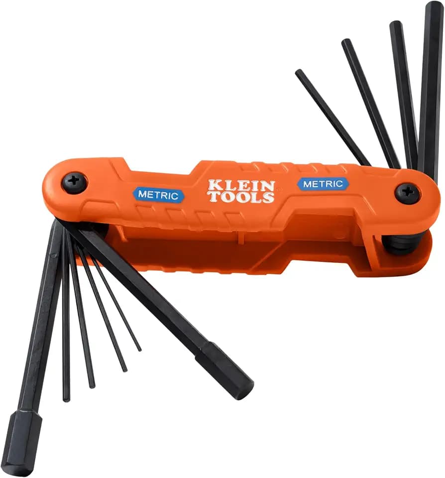 Klein Tools 70550M Pro Folding Hex Key Set, 10-Key Metric Sizes 1.5mm to 12mm, Industrial Strength Heat Treated Alloy Steel