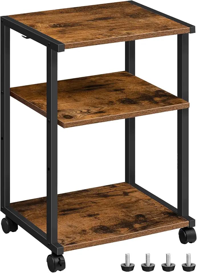HOOBRO Mobile Printer Stand, 3-Tier Printer Cart Under Desk with Storage, Industrial Adjustable Rolling Cart, Sturdy Little Table on Wheels for Home Office BF28PS01