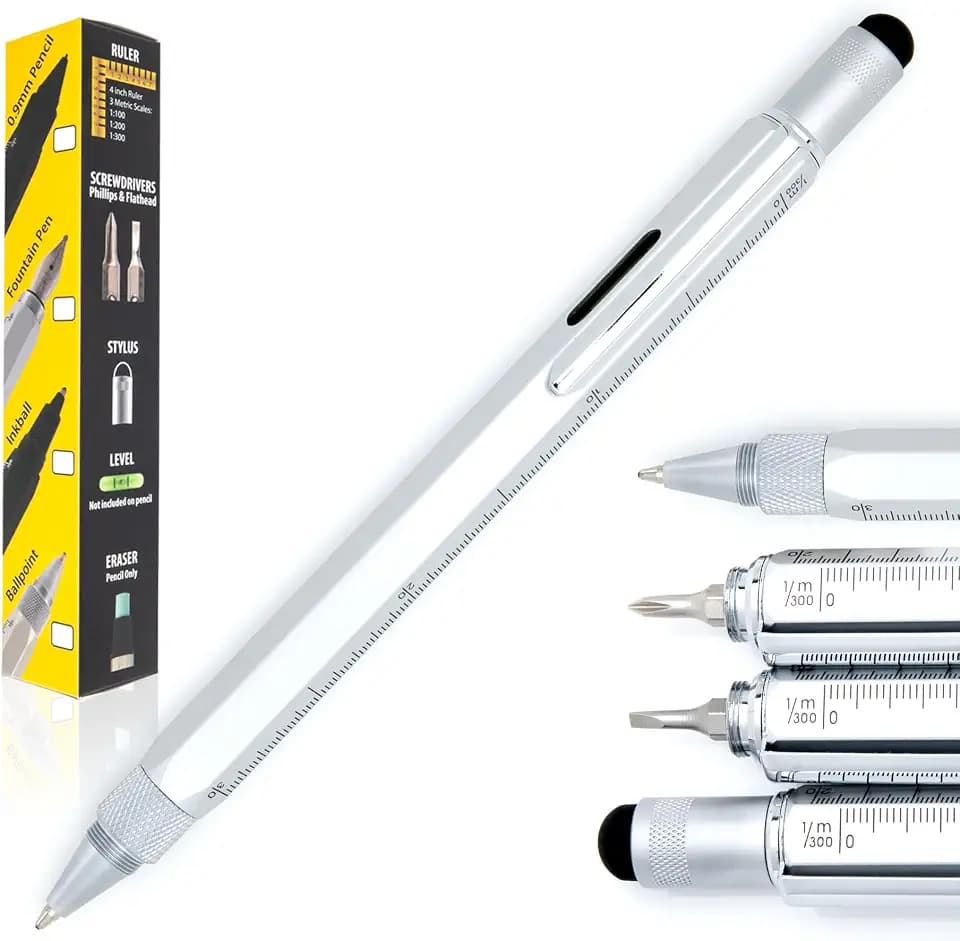 Monteverde USA 9-in-1 Tool Ballpoint Pen in Silver – Multifunctional Pen with Stylus, Screwdrivers, Level, and Ruler – Exclusive Collection, Great Gift for DIY Enthusiasts