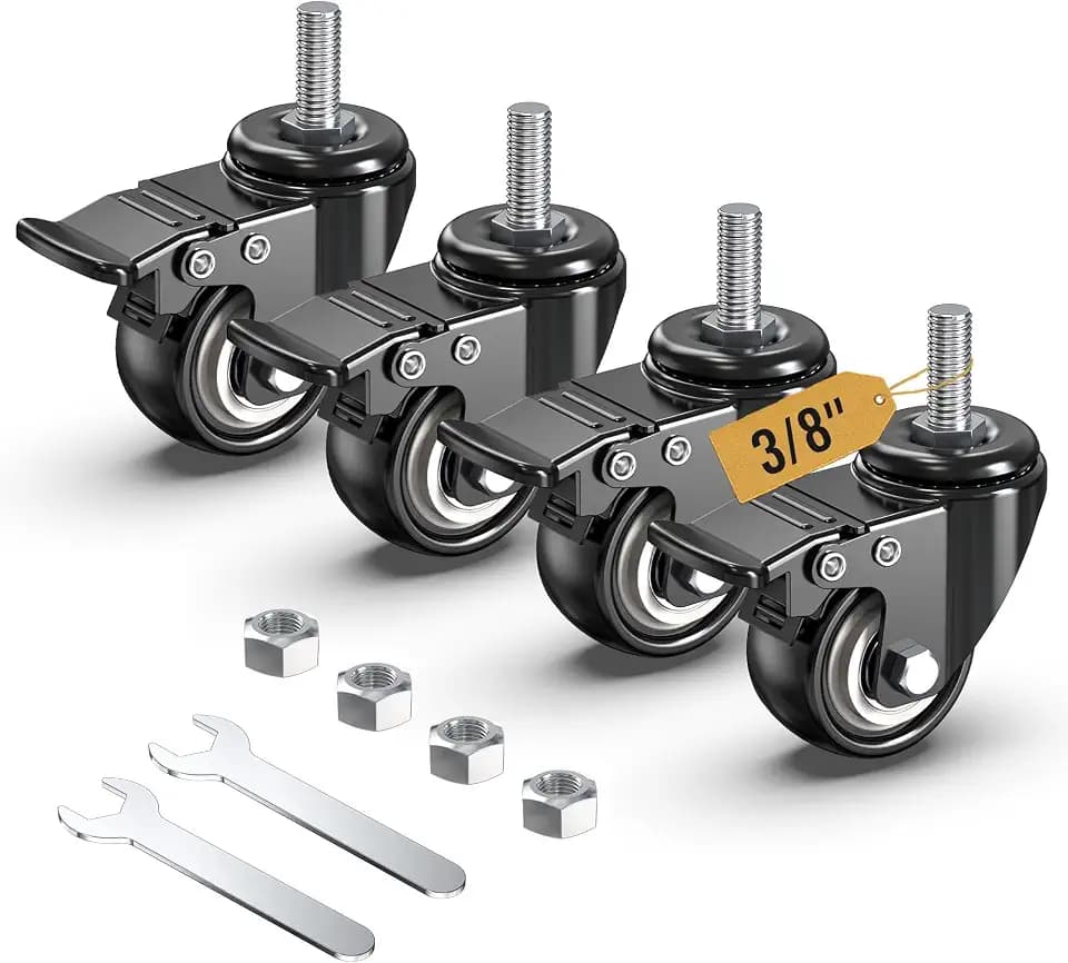 HOLKIE Stem Caster Wheels 2 inch Total Locking Casters Set of 4, Threaded Stem 3/8" -16 x 1 (Diameter 3/8", Length 1") Swivel Heavy Duty Castors Black