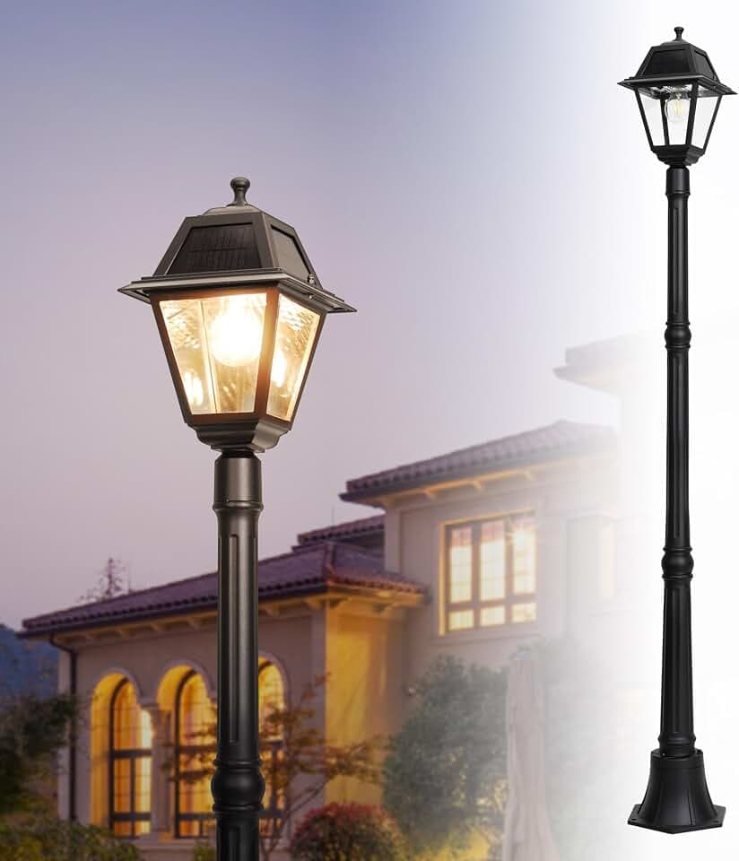 LUTEC 82" LED Post Solar Light, 200 Lumens 2700K Dusk to Dawn Vintage Solar Light Street Lights for Garden, Lawn, Pathway, Driveway