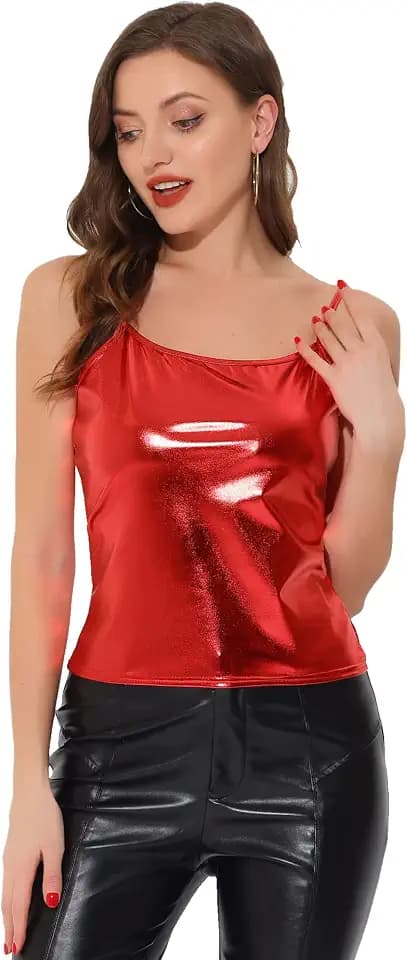 Allegra K Women's Metallic Shiny Party Holographic Cami Top