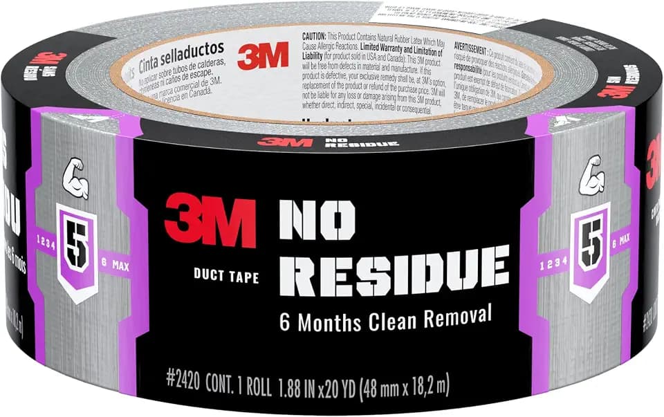 3M No Residue Duct Tape, 1.88 in x 20 yd, 1 Roll, Removes Without a Trace