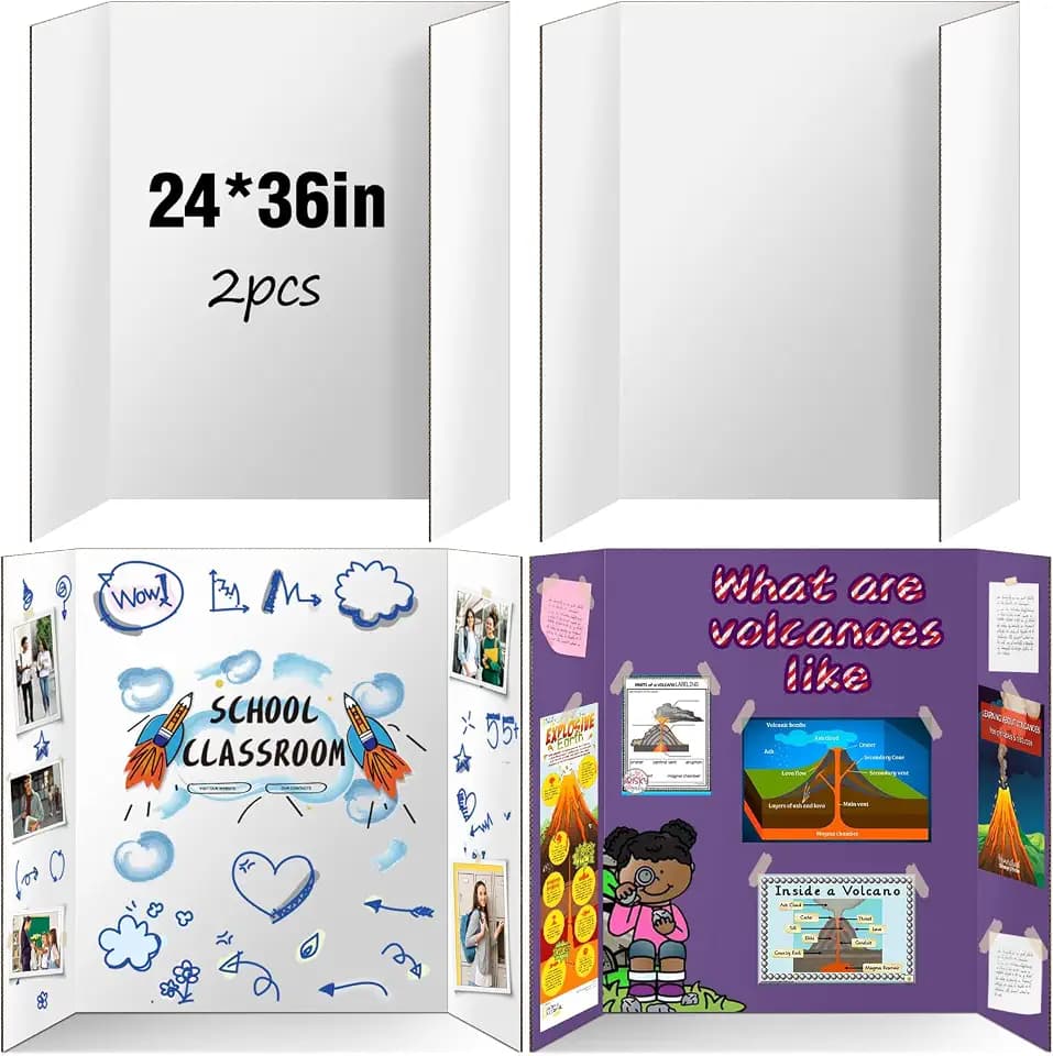 IKAYAS 2 Pack Trifold Poster Board 24" X 36" Double Sided Display Board
