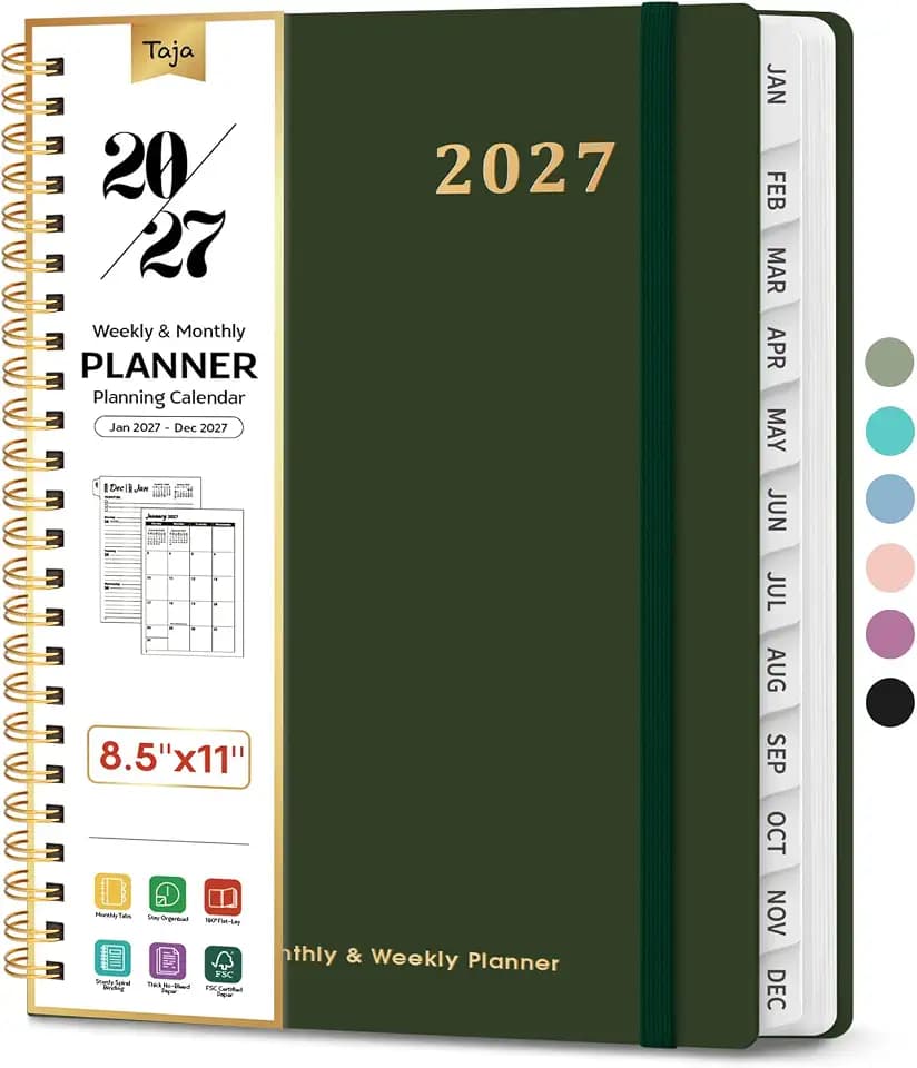 Taja 2027 Planner, 8.5" x 11" Hardcover Calendar Book, Jan 2027-Dec 2027