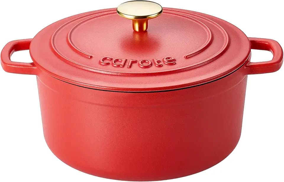 CAROTE Enameled Cast Iron Dutch Oven Pot with Lid, 4QT Red