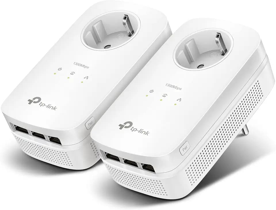 TP-Link Powerline Adapter Set TL-PA8030P KIT(1300Mbit/s Homeplug AV2, 2*2-MIMO, Steckdose, 6 Gigabit Ports, Plug&Play, kompatibel mit allen Powerline Adaptern, ideal für Streaming, energiesparend)weiß