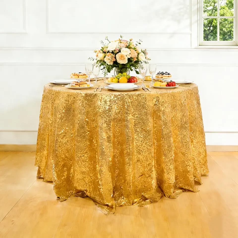 Gold Sequin Tablecloth 120" Round for Parties