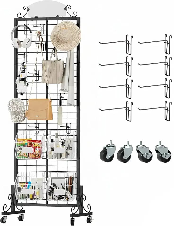 Urban Deco 2.2'x6.2' FT Gridwall Panel Display Stands with 8 Hooks