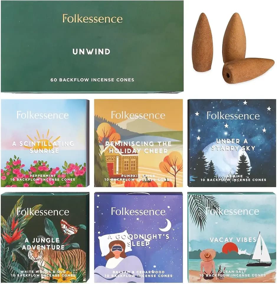 Folkulture Backflow Incense Cones for Waterfall - Set of 6 (60 Cones)