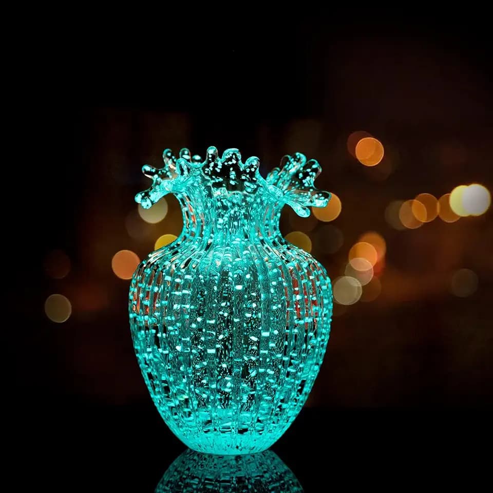 Handmade Glass Flower Vase Luminous Waves Mouth Decorative Vase for Flowers
