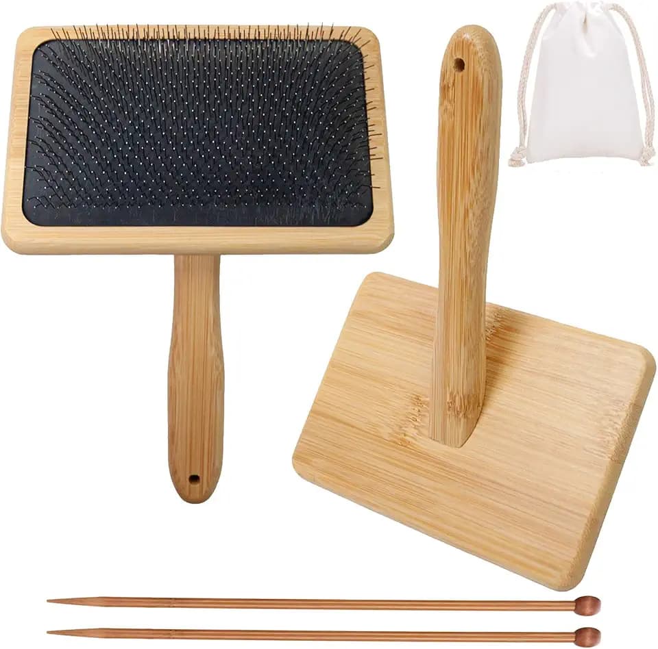 Larger Wool Carder, 5.9" x 3.94" Wire Slicker Wool Carding Brushes, Needle Felting Tools with Solid Handle, Dog Slicker Brush, Wood Hand Carders for Wools 5Pcs