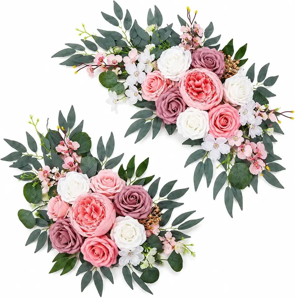 2 Pack Wedding Chair Flowers, Faux Floral Swags for Bride Groom Chairs
