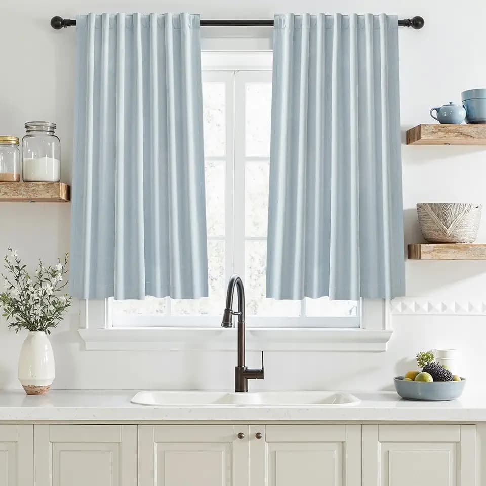 Short Blackout Curtains 50" W x 45" L 2 Panels Set Light Blue
