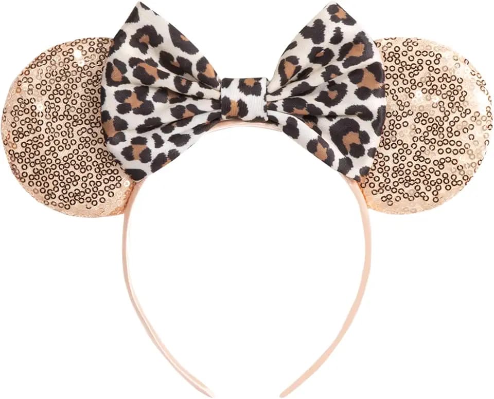 CHuangQi Mouse Ears Headband Shiny Bow Double-sided Sequins Hair Band