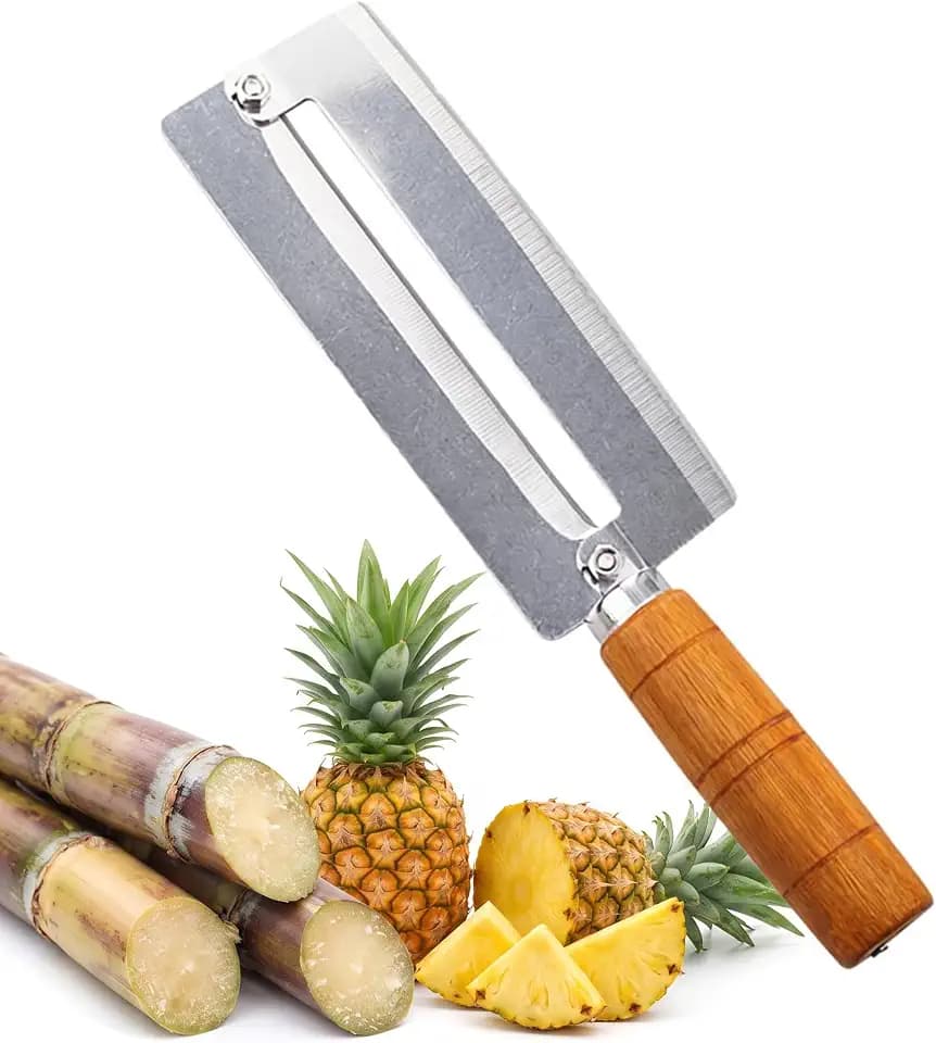 Alipis Cane Peeler And Paring Tool for Kitchen, Stainless Steel Fruit Peeler with Wooden Handle, Pineapple And Sugarcane Cutter for Home Use And Outdoor Picnic