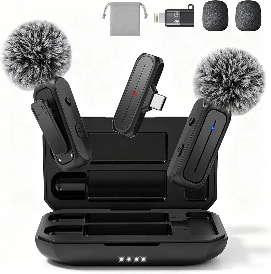 MAYBESTA Wireless Mini Microphone for iPhone Android Phone - Bluetooth Lapel Microphones with Charging Case for Video Recording - 2 Clip on Content Creator Mics for Tiktok YouTube Vlog