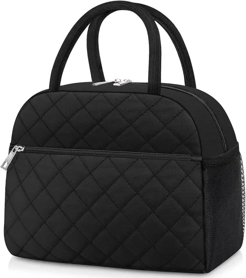 KUBYA Lunch Bag Lunch Box for Women Men Insulated Reusable Large Lunch Tote Bag Adult Leakproof Simple Cooler Bag for Office Work Picnic Beach or Travel, Black