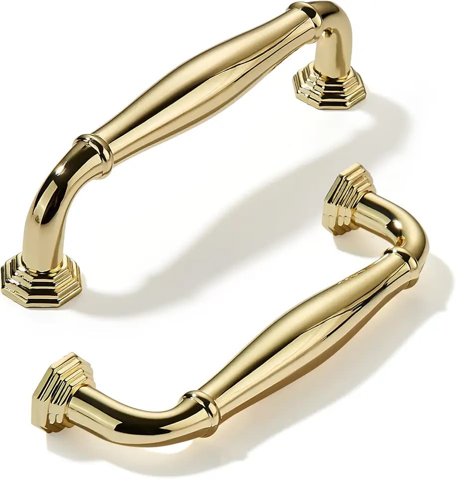 khtumeware 10 Pack 3 Inch(76mm) Polished Brass Cabinet Pulls Polished Gold Cabinet Handle Heavy Duty Solid Cabinet Hardware for Cupboard Drawer Pulls Dresser Handle