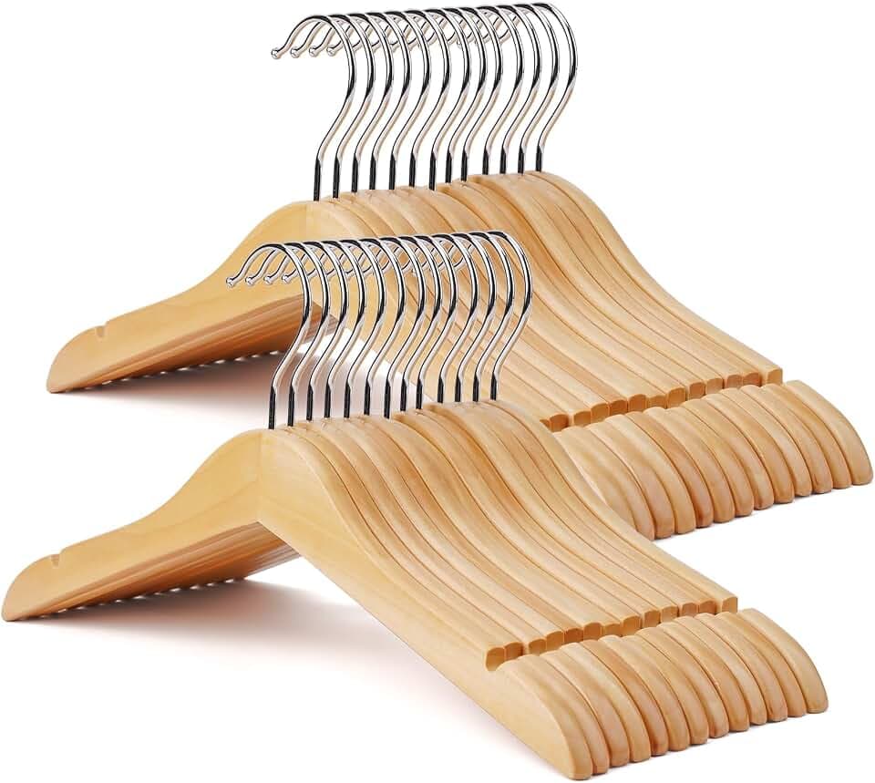 Kid Hangers 30 Pack Soild Wooden Hanger,Natural Smooth Finish Wooden Baby Hangers with Non Slip Notches & Anti-Rust 360 Swivel Hook,Durable Toddler Hanger for Coat,Shirt,Dress