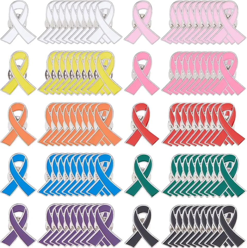 SUPERFINDINGS 160PCS 10 Colors Breast Cancer Awareness Ribbon Pins Colorful Ribbon Pins Alloy Enamel Cancer Awareness Brooches Hope Lapel Pin Bulk for Charity Recognition Public Event