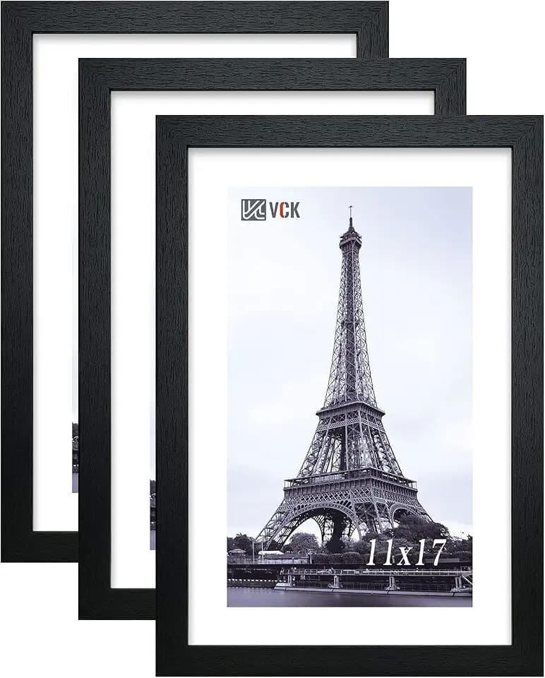 VCK 11x17 Picture Frame 3 Pack, Black Solid Wood Poster Frame, Wall Display