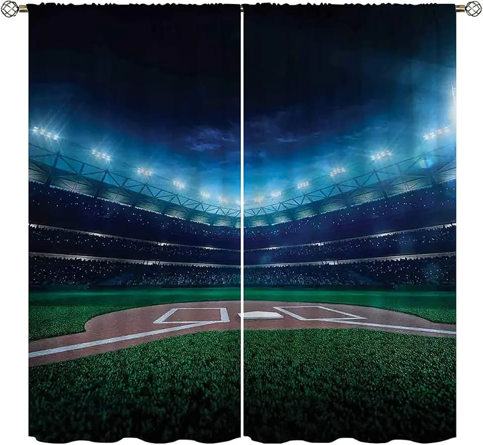 Baseball Blackout Curtains Home Decor,American Flag Professional Grand Arena Stadium League Rod Pocket Thermal Insulated Drapes Darkening Window Curtain for Girls Boy Bedroom Living Room 72 x 63 Inch