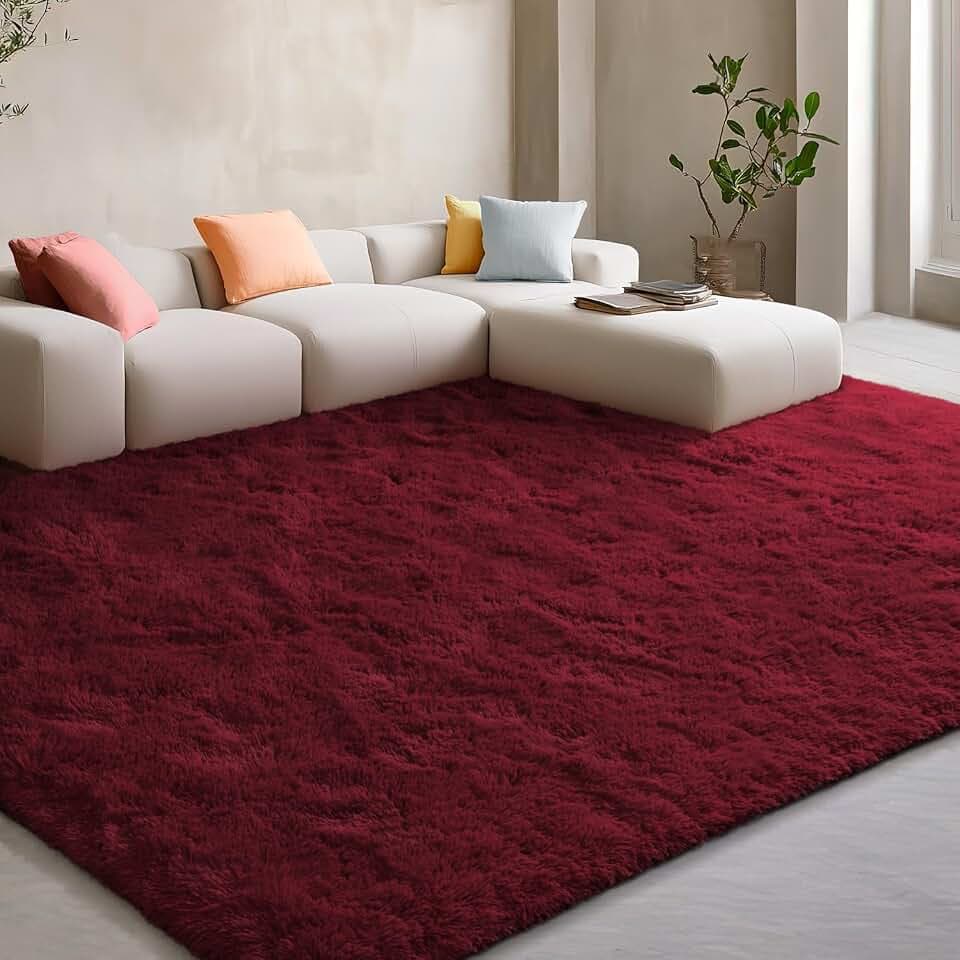 EVOIONOS Ultra Soft Area Rug for Bedroom, 4x6 Machine Washable Fluffy Shag Rug for Living Room, Plush Non Slip Carpet for Indoor Floor Bedside Nursery Kids Girls Dorm, Home Decor Aesthetic, Burgundy