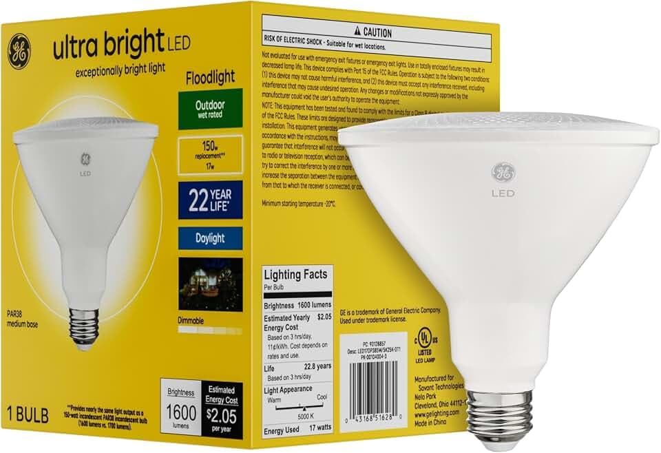 GE Ultra Bright LED Flood Light Bulb, PAR38 Daylight, 150W