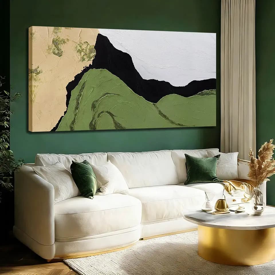 Canvas Art Large Framed Abstract Neutral Wall Decor Contemporary Wall Art for Living Room Green and White Pictures for Bedroom Colorful Artwork 29x58 Inch Large Size