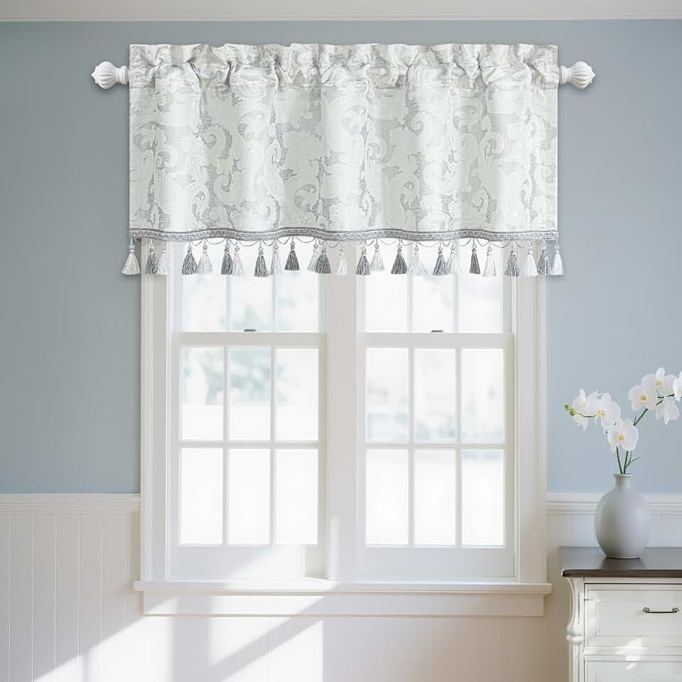 Loom and Mill Luxury Valances Curtains for Windows 54" x 18", Silver&White