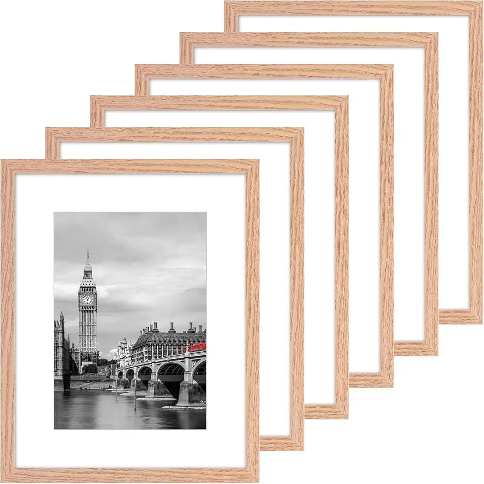 Fixwal 8x10 Picture Frame Set of 6 with Plastic Cover, PVC, Natural