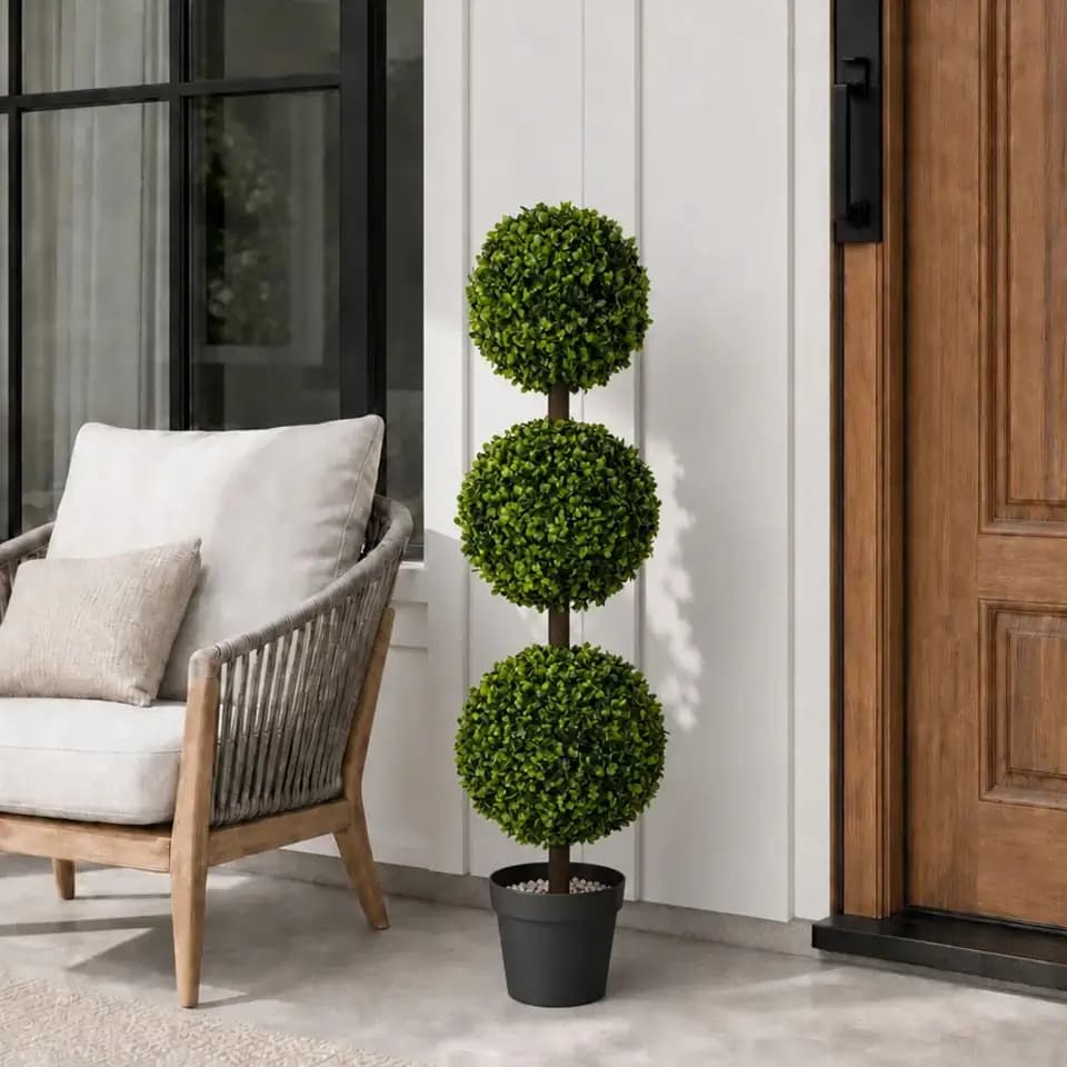 HWT 3FT Artificial Boxwood 3 Ball Topiary Tree with Pot, Assembly Required