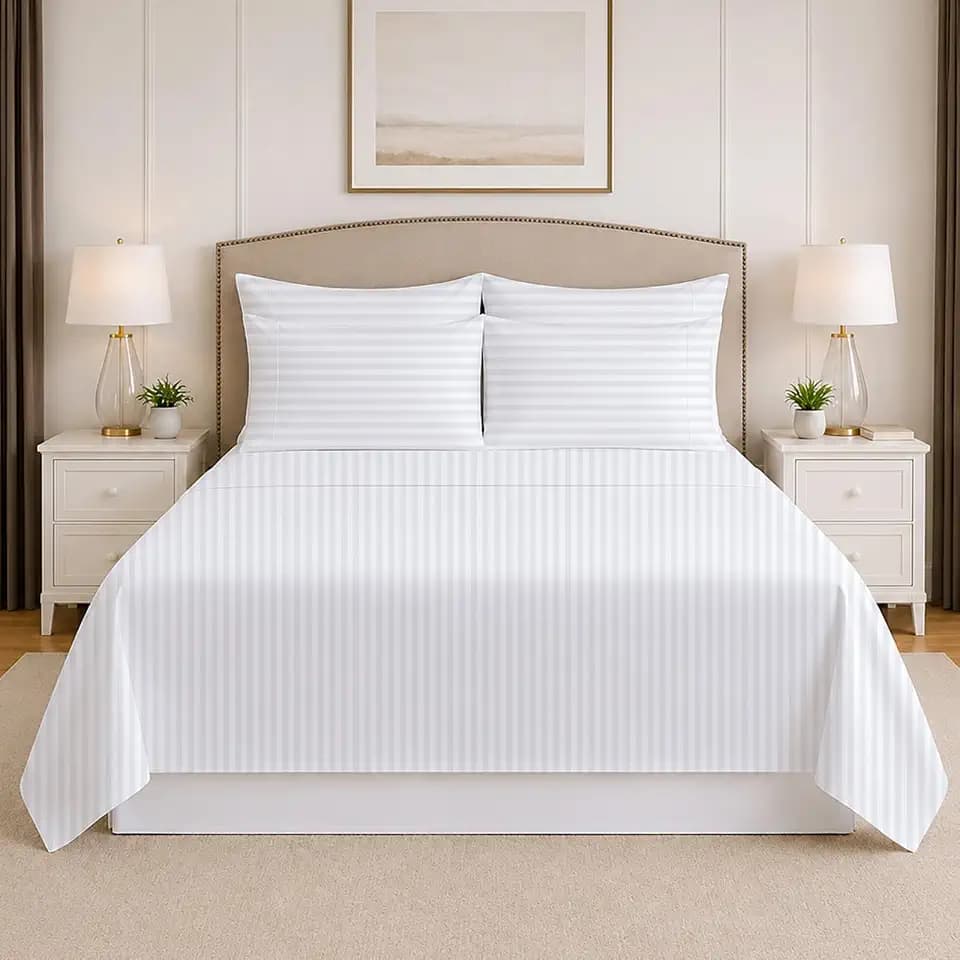 Mattress-Homes Extra Deep Pocket 6 Piece King Sheet Set, Hotel Luxury Collection, 100% Egyptian Cotton, 21" Deep Fitted Sheet, Soft, Cool & Breathable Bedding with 4 Pillowcases in White Stripe