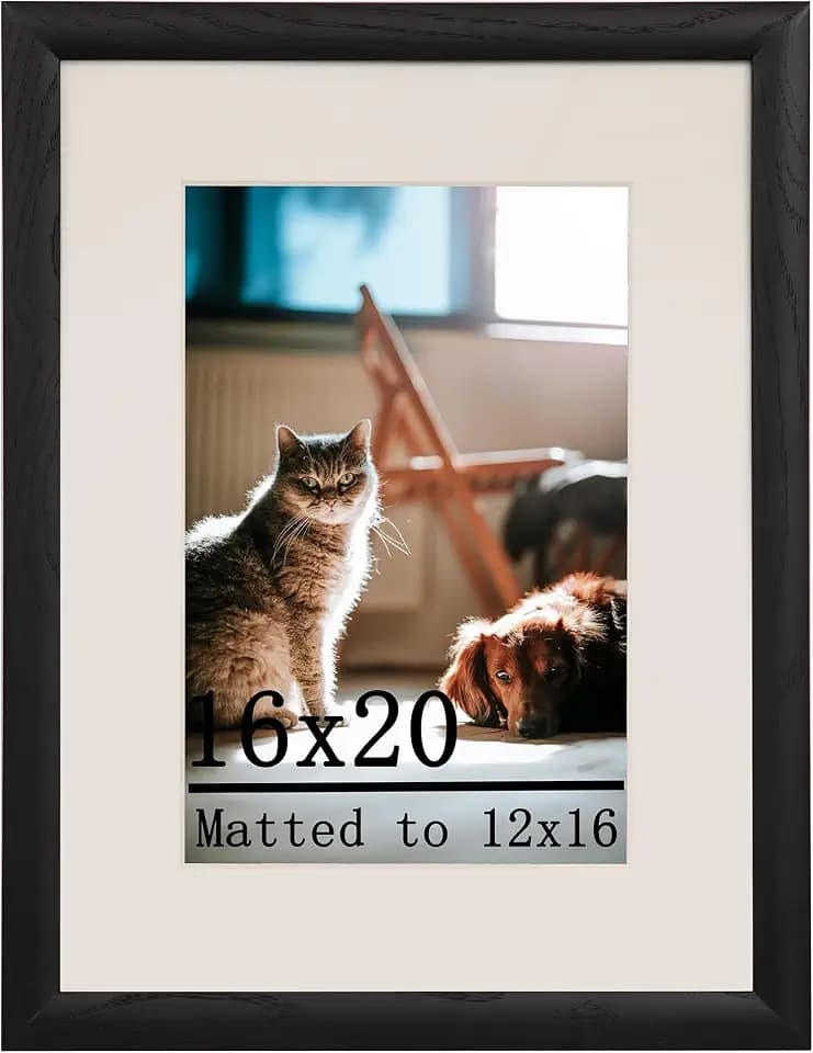 16x20 Solid Oak Wood Picture Frame with 12x16 Mat Opening
