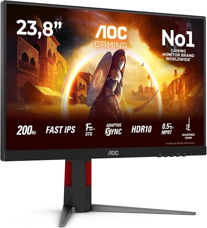 AOC 24G4HA 24 Zoll FHD Gaming Monitor, 200Hz, Fast IPS Panel, 1ms GtG, HDR10, G-Sync Compatible, Höhenverstellung,Lautsprecher,(1920x1080 HDMI 2X 2.0 DP 1x 1.4) Schwarz