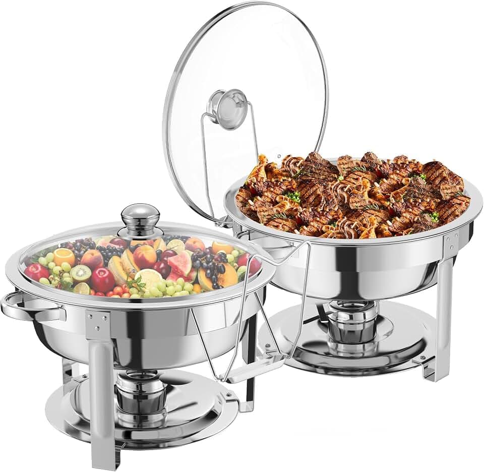 2 Packs 8QT Round Chafing Dish for Buffet Set,Glass Lid, Silver
