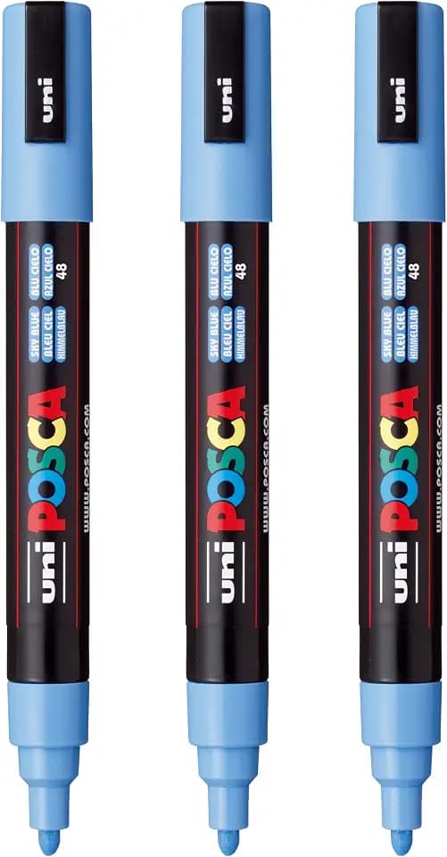 posca PC-5M Water-Based Paint Markers, Reversible Medium Tip (1.8-2.5mm), Sky Blue, 3 Count