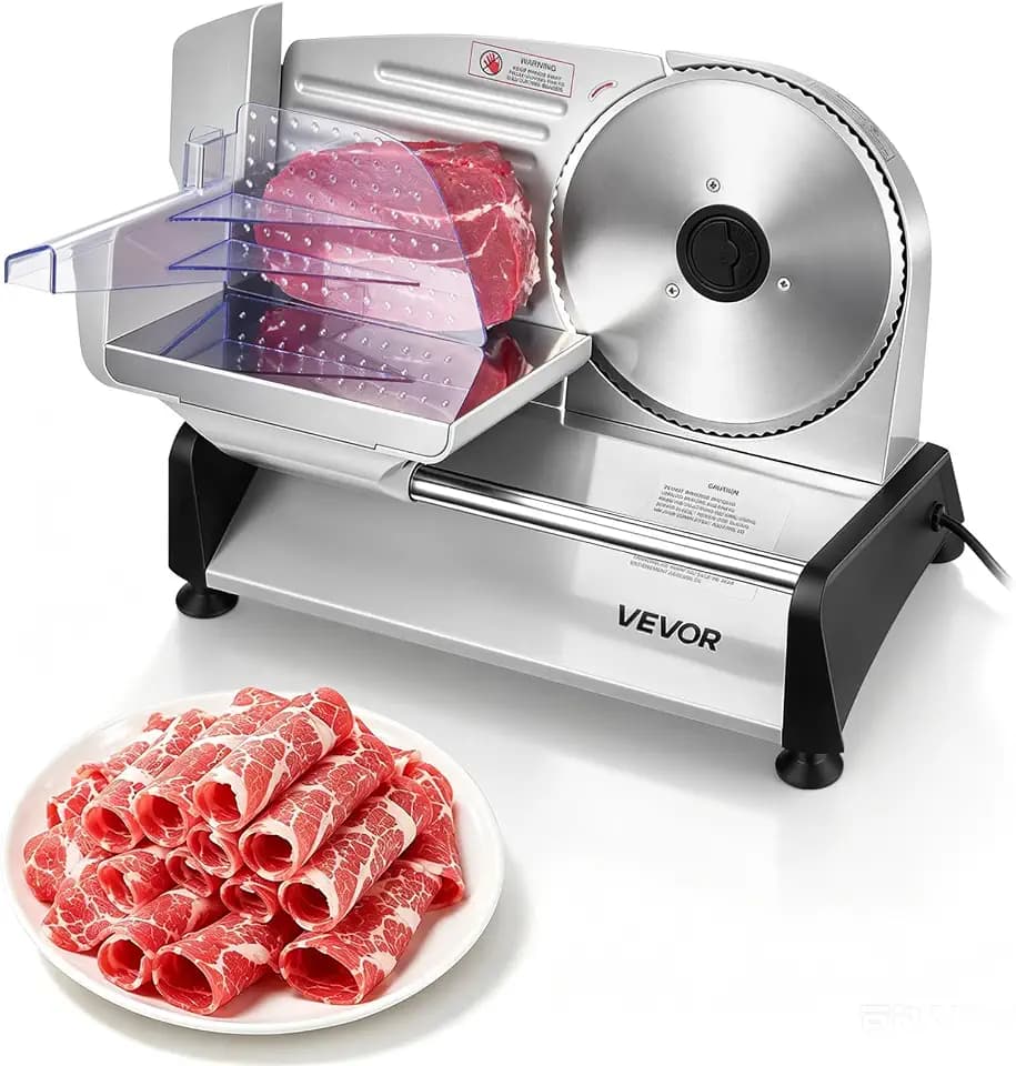 VEVOR Meat Slicer, 7.5 inch 200W Electric Deli Slicer Machine with SUS420 Blade, 0-0.6 inch Adjustable Thickness, ETL Certified Home Food-Slicer for Meat, Ham, Baguett, Steak