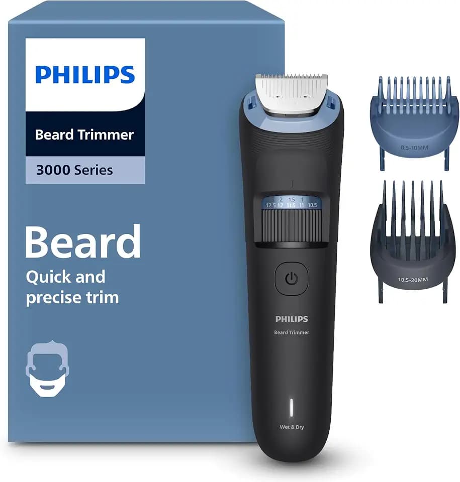 Philips Bartschneider 3000er-Serie – selbstschärfende Metallklingen, 40 Längeneinstellungen, Lift&Trim-Kamm, 100% wasserdicht, Akkuanzeige, USB-Ladegerät, Modell BT3660/15