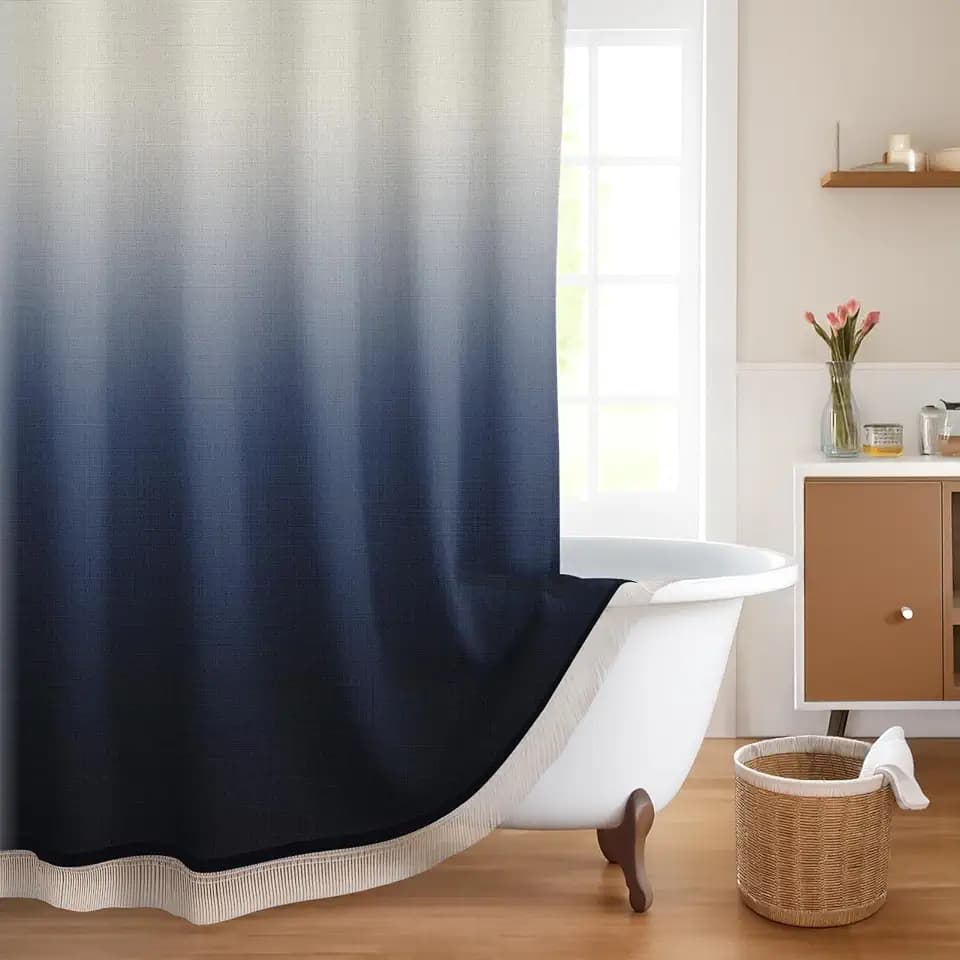 Emvency Shower Curtain Set, Tassel Linen, 72 x 72 Inch, Boho Ombre